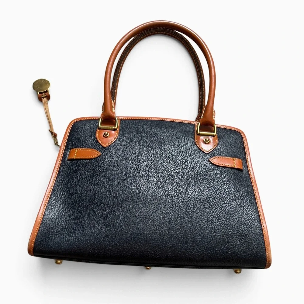 Vintage Dooney & Bourke All Weather Leather Satchel Navy Tan Made USA